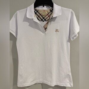Burberry White Polo with Iconic Check Collar Size L